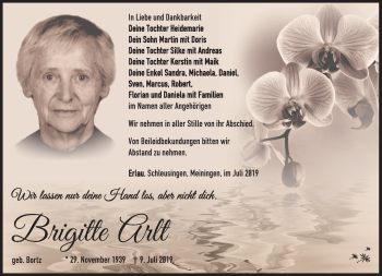 Traueranzeige von Brigitte Arlt von Südthüringer Presse