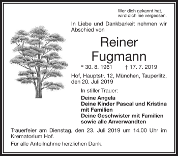 Traueranzeige von Reiner Fugmann von Frankenpost
