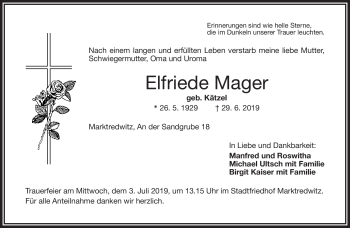 Traueranzeige von Elfriede Mager von Frankenpost