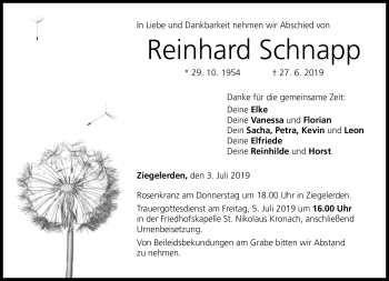 Traueranzeige von Reinhard Schnapp von Neue Presse Coburg