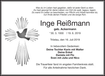 Traueranzeige von Inge Reißmann von Frankenpost