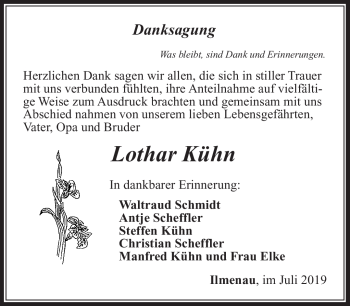 Traueranzeige von Lothar Kühn von Südthüringer Presse
