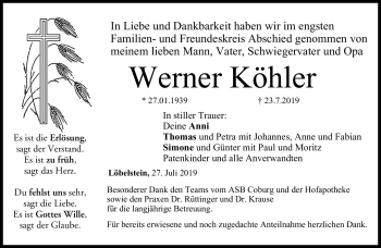Traueranzeige von Köhler Werner von Neue Presse Coburg
