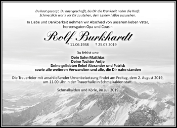 Traueranzeige von Rolf Burkhardt von Südthüringer Presse