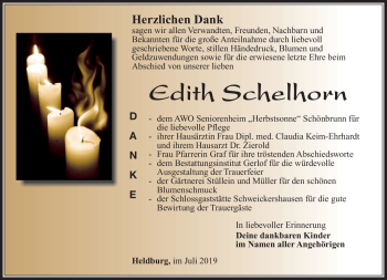 Traueranzeige von Edith Schelhorn von Südthüringer Presse