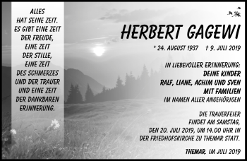 Traueranzeige von Herbert Gagewi von Südthüringer Presse