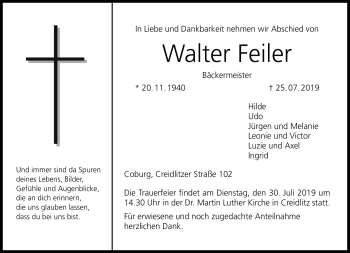Traueranzeige von Walter Feiler von Neue Presse Coburg