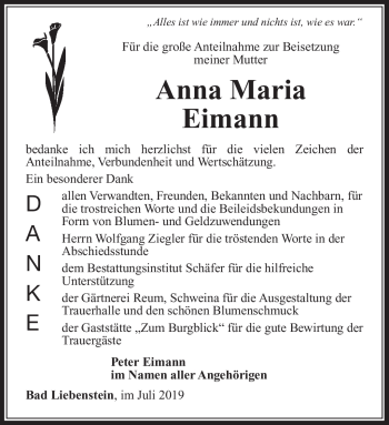 Traueranzeige von Anna Maria Eimann von Südthüringer Presse