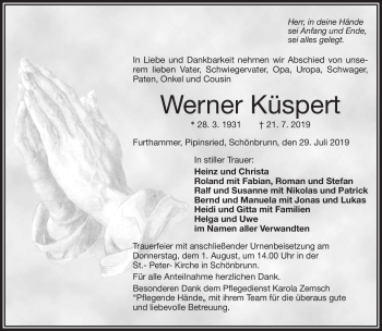 Traueranzeige von Werner Küspert von Frankenpost