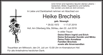 Traueranzeige von Heike Brecheis von Frankenpost