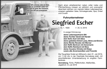 Traueranzeige von Siegfried Escher von Südthüringer Presse
