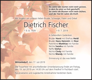 Traueranzeige von Dietrich Fischer von Neue Presse Coburg