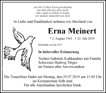 Traueranzeige von Erna Meinert von Frankenpost