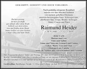 Traueranzeige von Raimund Heider von Südthüringer Presse