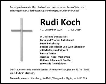 Traueranzeige von Rudi Koch von Südthüringer Presse