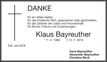 Traueranzeige von Klaus Bayreuther von Frankenpost