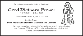Traueranzeige von Gerd Diethard Freuer von Frankenpost