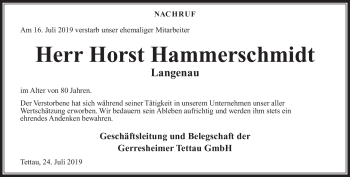 Traueranzeige von Horst Hammerschmidt von Neue Presse Coburg