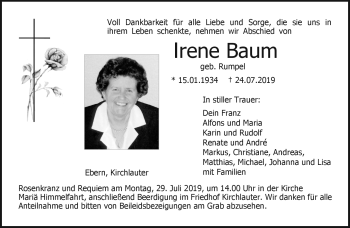 Traueranzeige von Irene Baum von Neue Presse Coburg