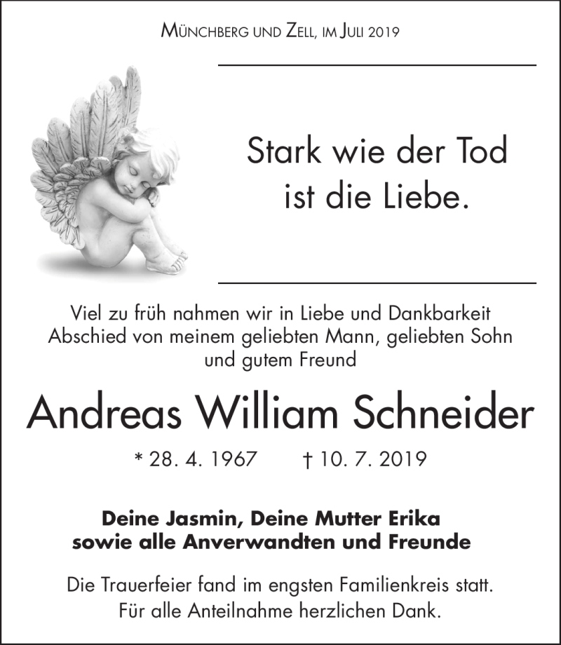  Traueranzeige für Andreas William Schneider1 vom 27.07.2019 aus Frankenpost