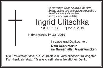 Traueranzeige von Ingrid Ulitschk von Frankenpost