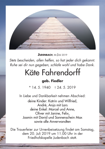Traueranzeige von Käte Fahrendorff von Südthüringer Presse