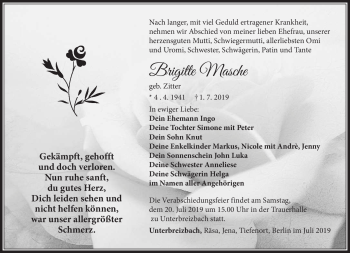 Traueranzeige von Brigitte Mache von Südthüringer Presse