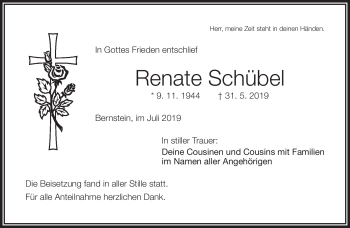Traueranzeige von Renate Schübel von Frankenpost