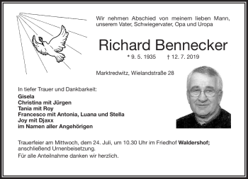 Traueranzeige von Richard Bennecker von Frankenpost