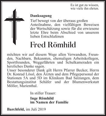Traueranzeige von Fred Römhild von Südthüringer Presse