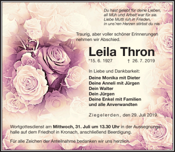 Traueranzeige von Leila Thron von Neue Presse Coburg