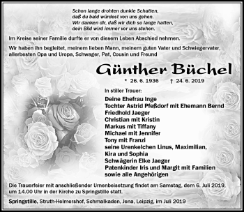 Traueranzeige von Günter Büchel von Südthüringer Presse