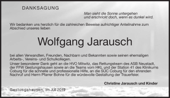 Traueranzeige von Wolfgang Jarausch von Neue Presse Coburg