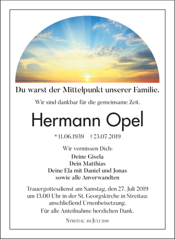 Traueranzeige von Hermann Opel von Frankenpost
