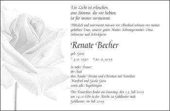 Traueranzeige von Renate Becher von Südthüringer Presse