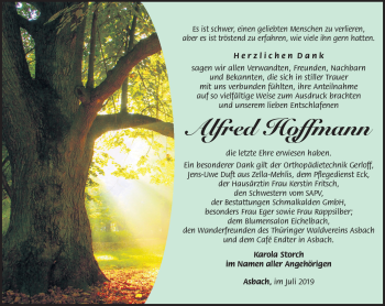 Traueranzeige von Alfred Hoffmann von Südthüringer Presse