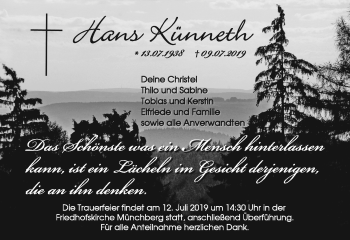 Traueranzeige von Hans Künneth von Frankenpost
