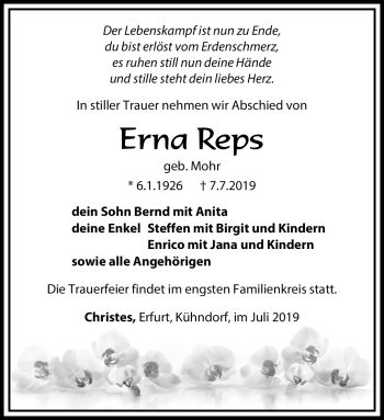 Traueranzeige von Erna Repsf von Südthüringer Presse