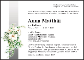 Traueranzeige von Anna Matthäi von Südthüringer Presse