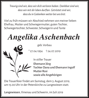 Traueranzeige von Angelika Aschenbach von Südthüringer Presse