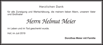 Traueranzeige von Helmut Meier von Frankenpost