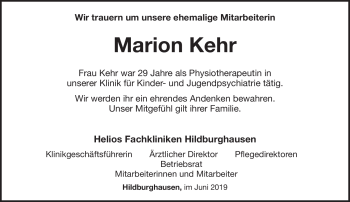 Traueranzeige von Marion Kehr von Südthüringer Presse