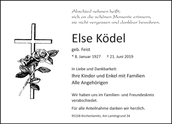 Traueranzeige von Else Ködel von Frankenpost