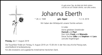 Traueranzeige von Johanna Eberth von Neue Presse Coburg