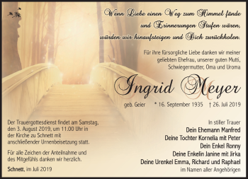 Traueranzeige von Ingrid Meyer von Südthüringer Presse
