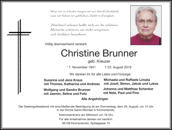 Traueranzeige von Christine Brunner von Frankenpost