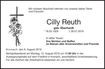 Traueranzeige von Cilly Reuth von Neue Presse Coburg