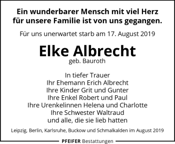 Traueranzeige von Elke Albrecht von Südthüringer Presse