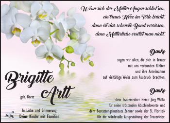 Traueranzeige von Brigitte Arlt von Südthüringer Presse
