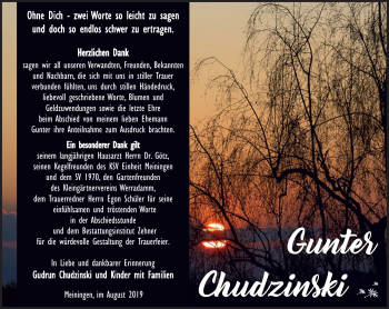 Traueranzeige von Gunter Chudzinski von Südthüringer Presse
